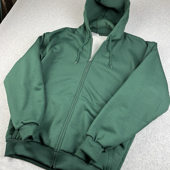 Vintage 90s Pluma Hoodie Mens XL Waffle Thermal Lined Full Zip Sweatshirt Green - Picture 2 of 8